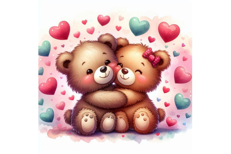 a-couple-of-teddy-bears-hugging-each-other-with-hearts-floating-around