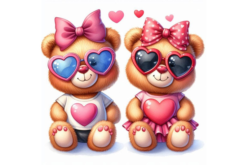 teddy-bears-with-heart-shaped-sunglasses-and-matching-bows