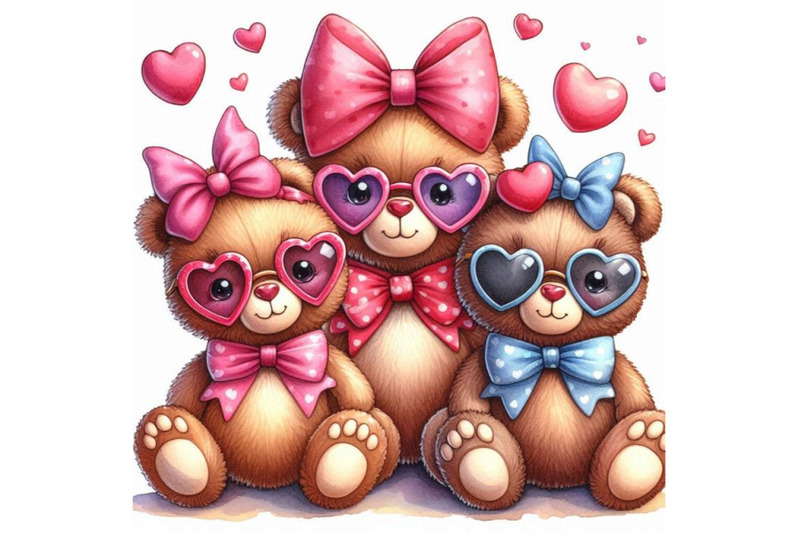 teddy-bears-with-heart-shaped-sunglasses-and-matching-bows