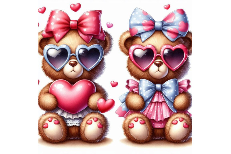 teddy-bears-with-heart-shaped-sunglasses-and-matching-bows