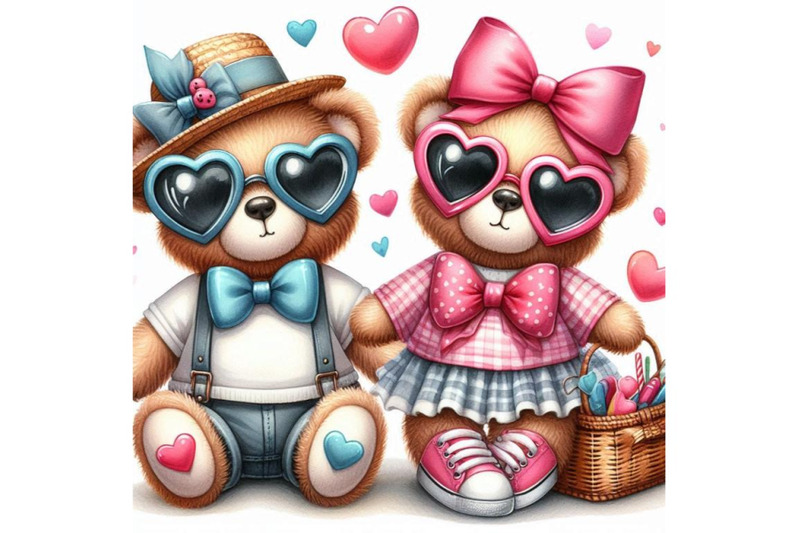 teddy-bears-with-heart-shaped-sunglasses-and-matching-bows