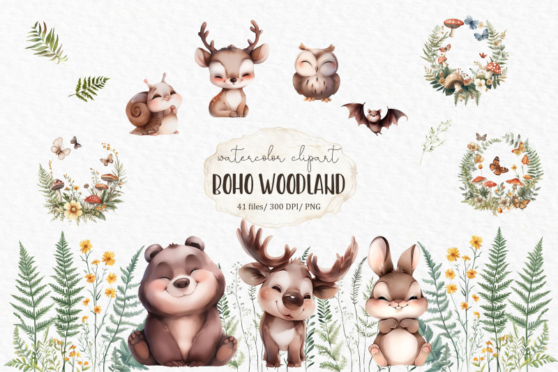 boho-woodland-animal-watercolor-clipart-png