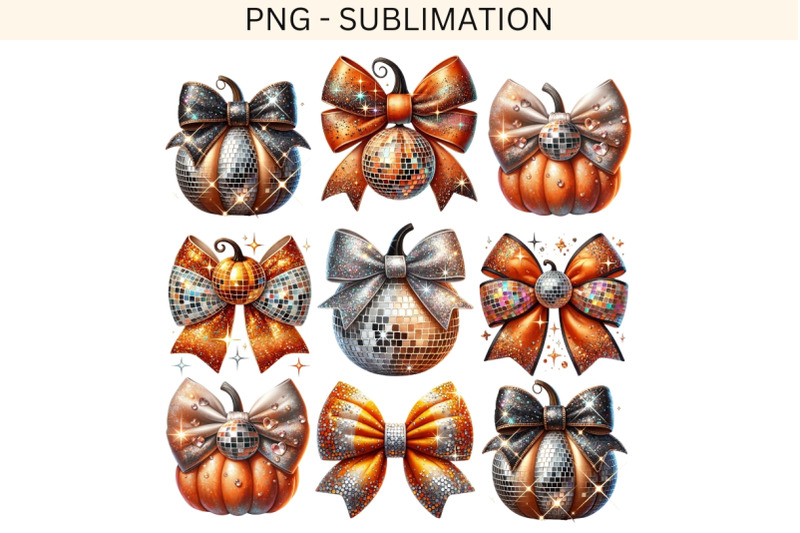 disco-ball-pumpkin-png-glitter-fall-aesthetic-print-pumpkin-bow-png