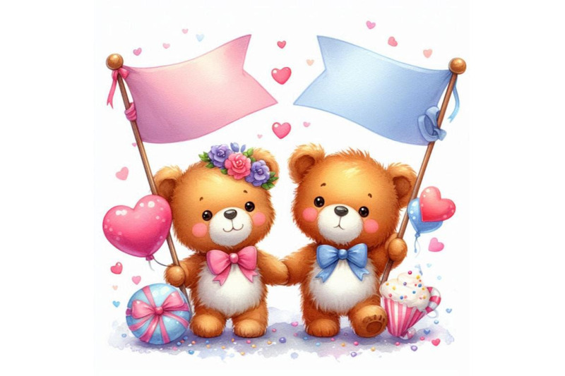 two-teddy-bears-waving-heart-shaped-flags