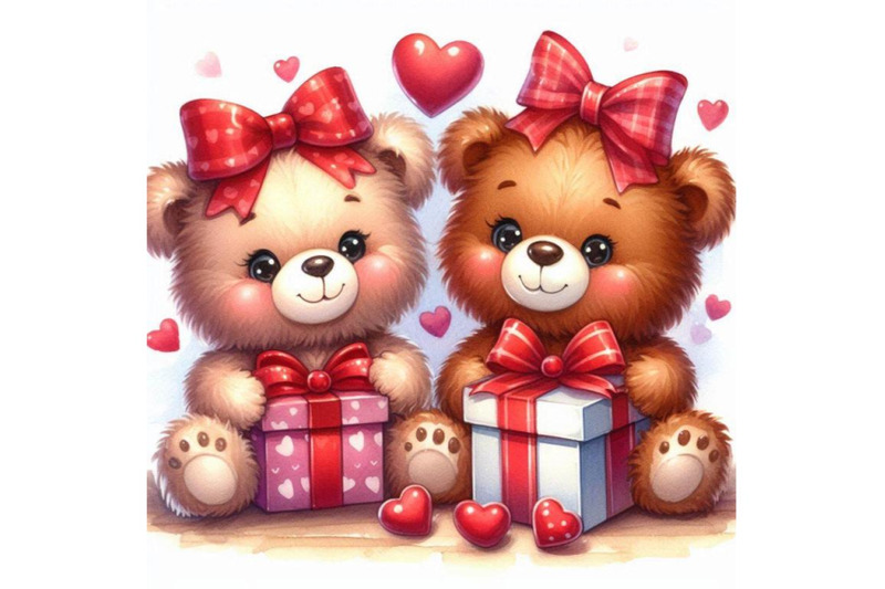 two-teddy-bears-holding-heart-shaped-gift-boxes