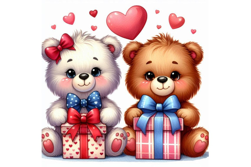 two-teddy-bears-holding-heart-shaped-gift-boxes