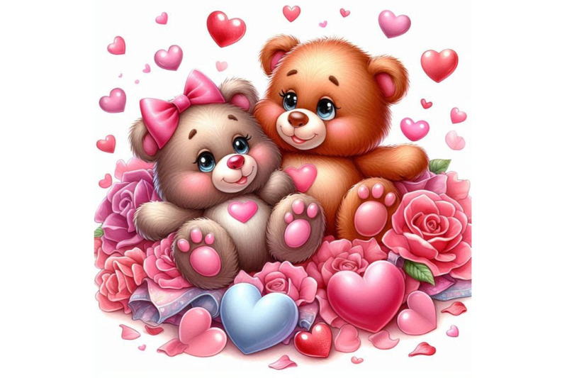 teddy-bears-lying-on-a-bed-of-heart-shaped-petals