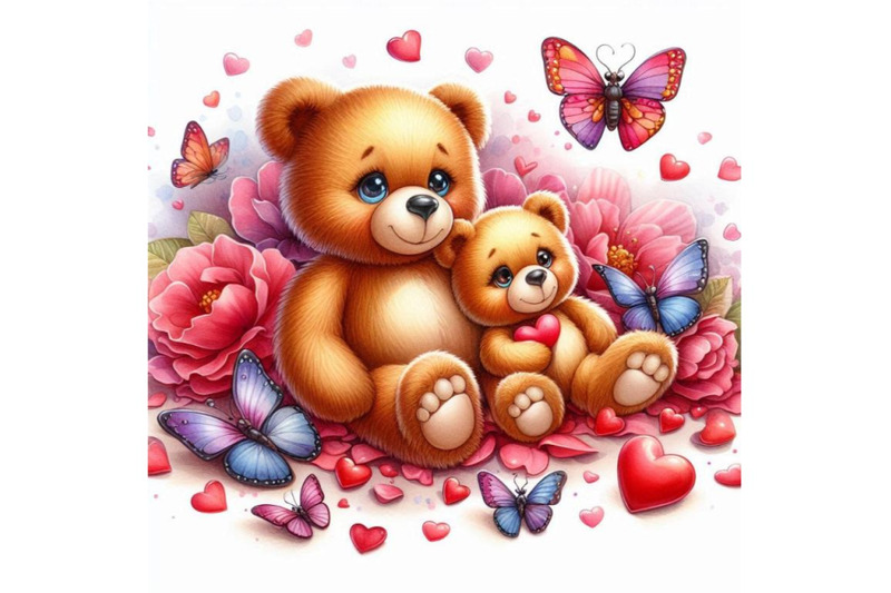 teddy-bears-lying-on-a-bed-of-heart-shaped-petals