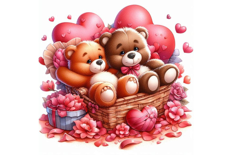 teddy-bears-lying-on-a-bed-of-heart-shaped-petals