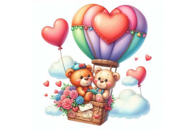 teddy-bears-riding-a-heart-shaped-hot-air-balloon