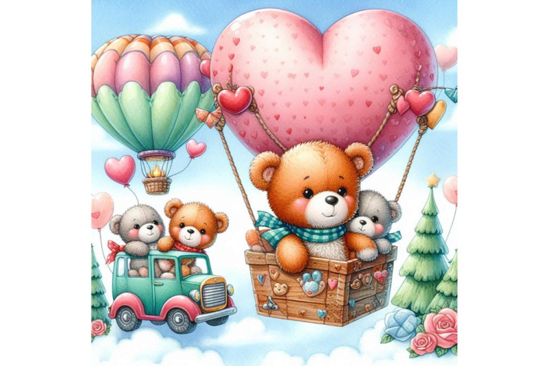 teddy-bears-riding-a-heart-shaped-hot-air-balloon