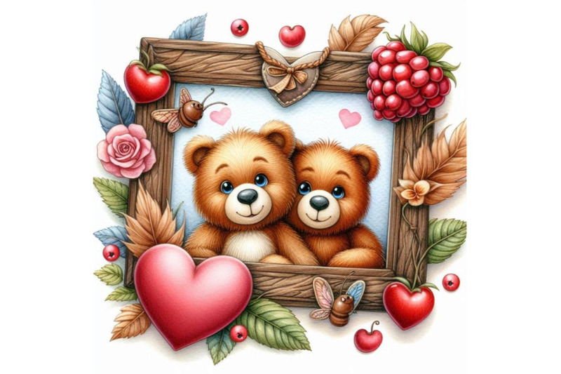 teddy-bears-sitting-inside-a-heart-shaped-photo-frame