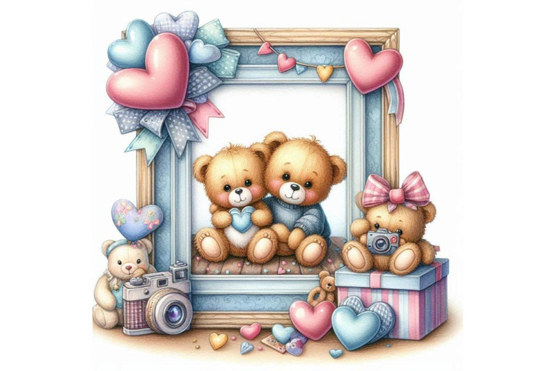 teddy-bears-sitting-inside-a-heart-shaped-photo-frame