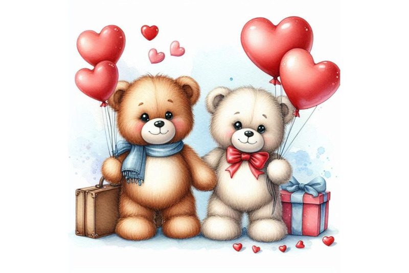 two-teddy-bears-with-heart-shaped-balloons-tied-to-their-arms