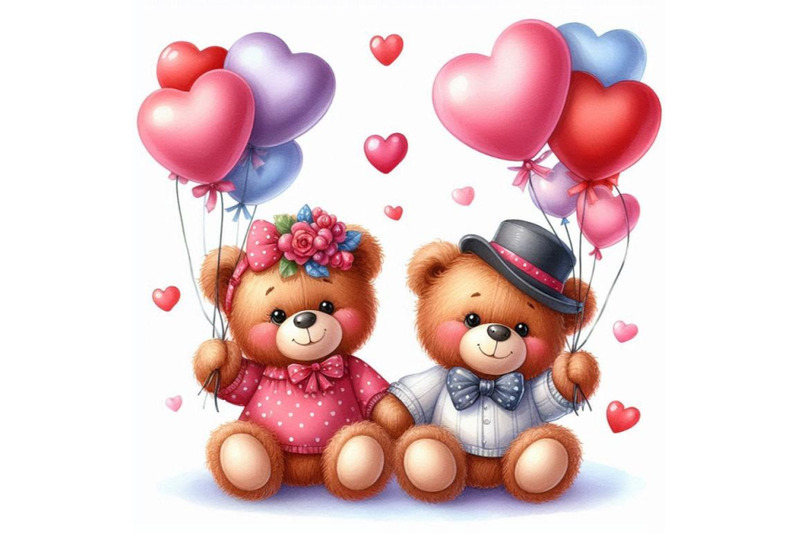 two-teddy-bears-with-heart-shaped-balloons-tied-to-their-arms