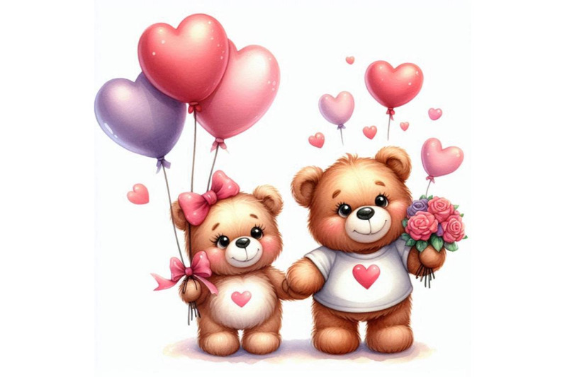 two-teddy-bears-with-heart-shaped-balloons-tied-to-their-arms