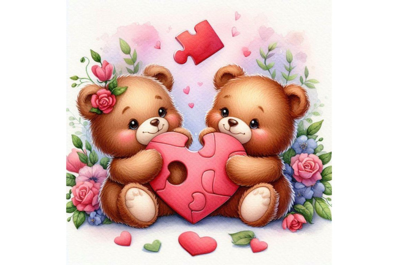 teddy-bears-holding-a-heart-shaped-puzzle-piece-together