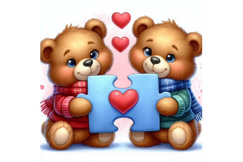 teddy-bears-holding-a-heart-shaped-puzzle-piece-together