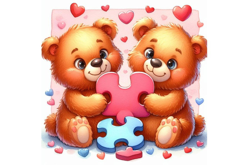 teddy-bears-holding-a-heart-shaped-puzzle-piece-together