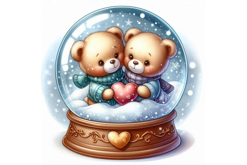 a-pair-of-teddy-bears-inside-a-heart-shaped-snow-globe