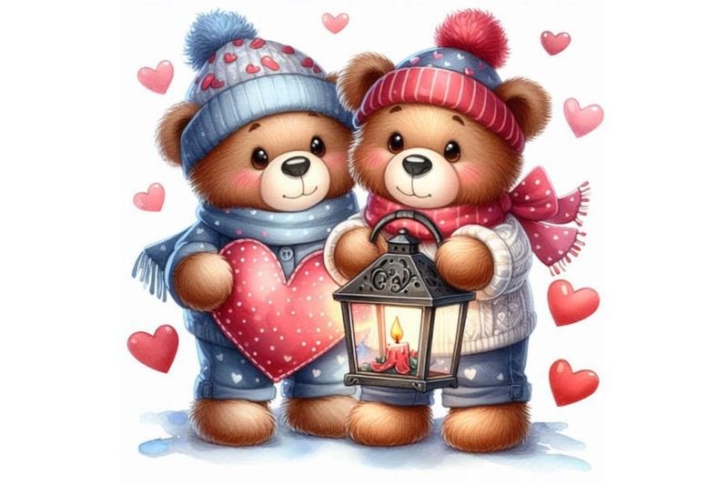 two-teddy-bears-holding-a-heart-shaped-lantern