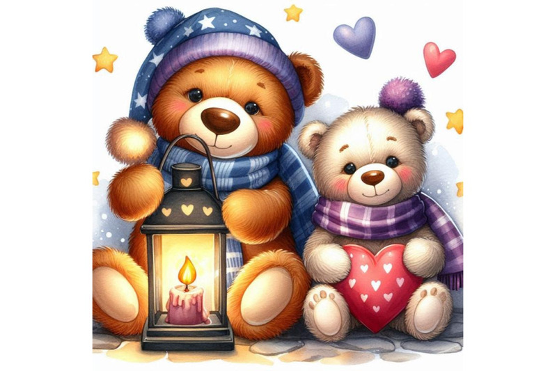 two-teddy-bears-holding-a-heart-shaped-lantern