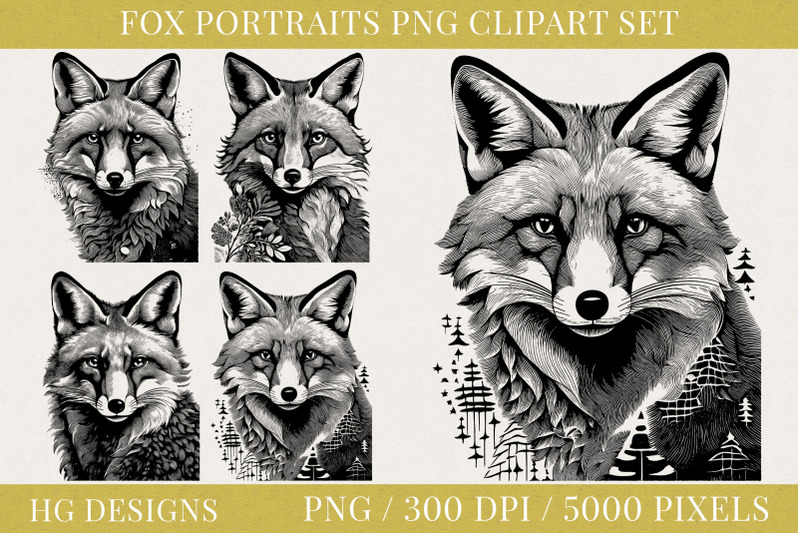 fox-portraits-png-clipart-set