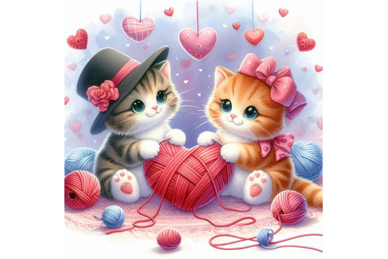 valentines-day-kittens-playing-with-heart-shaped-yarn-watercolor-back