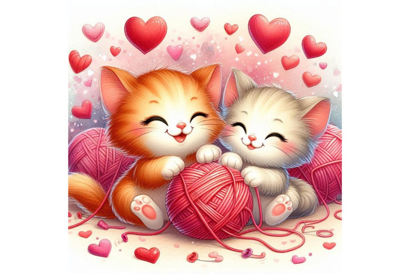 valentines-day-kittens-playing-with-heart-shaped-yarn-watercolor-back