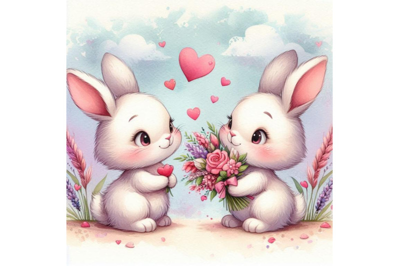 a-pair-of-bunnies-exchanging-flowers-on-valentines-day-watercolor-bac