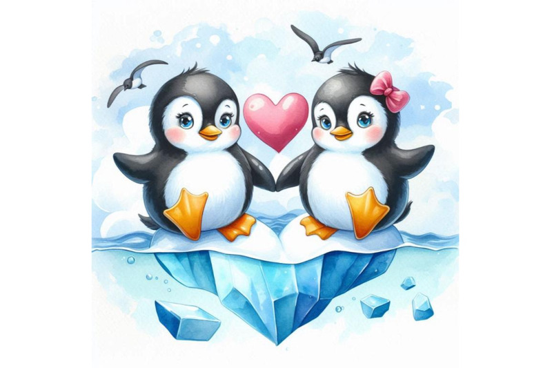 two-penguins-holding-flippers-on-a-heart-shaped-iceberg-watercolor-ba