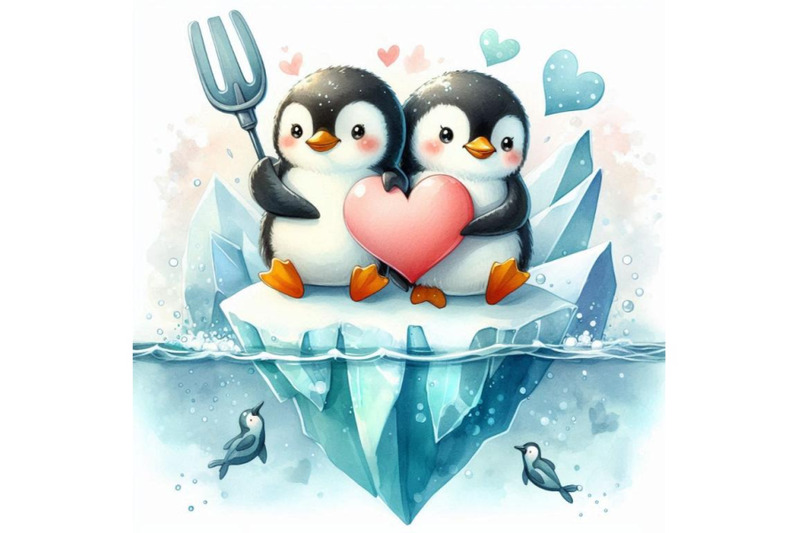 two-penguins-holding-flippers-on-a-heart-shaped-iceberg-watercolor-ba