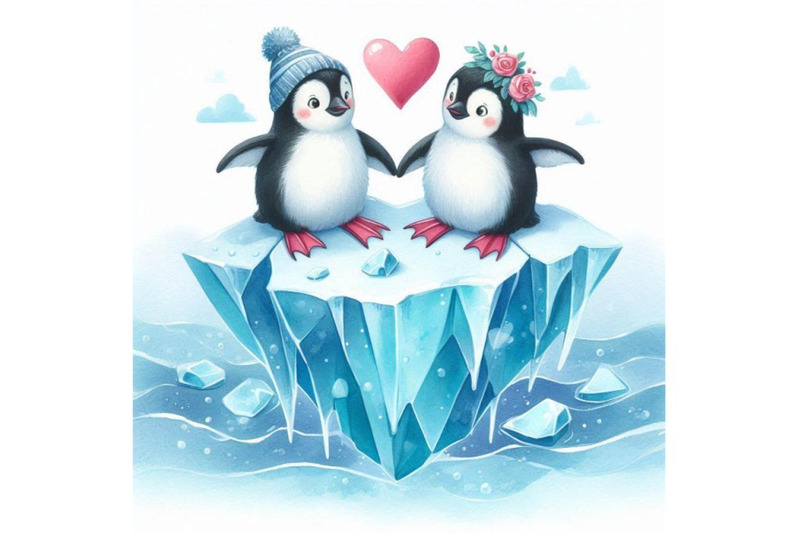 two-penguins-holding-flippers-on-a-heart-shaped-iceberg-watercolor-ba