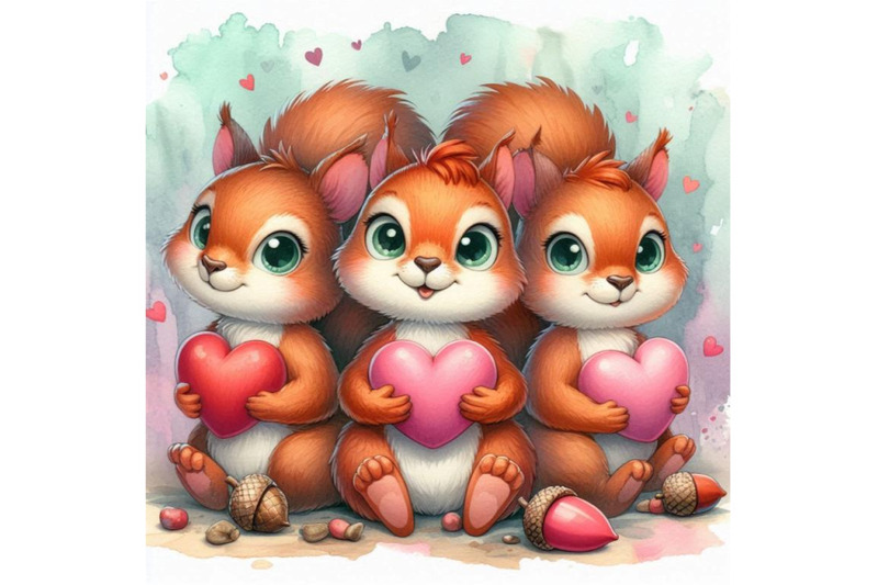 valentines-day-squirrels-holding-acorns-shaped-like-hearts-watercolor