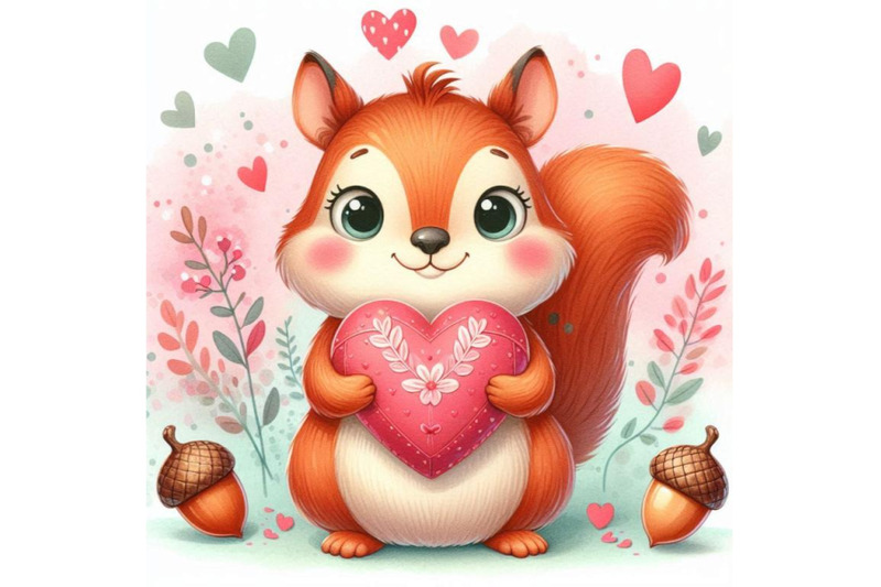 valentines-day-squirrels-holding-acorns-shaped-like-hearts-watercolor