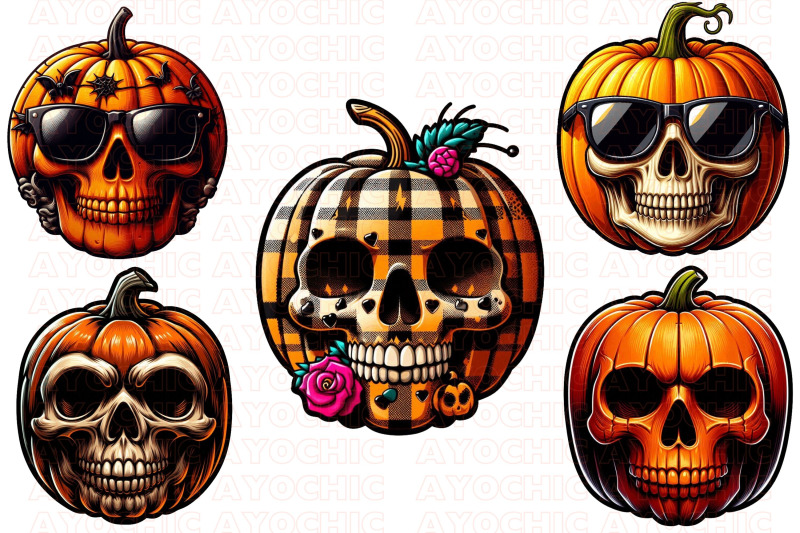 pumpkin-skull-halloween-clipart-bundle