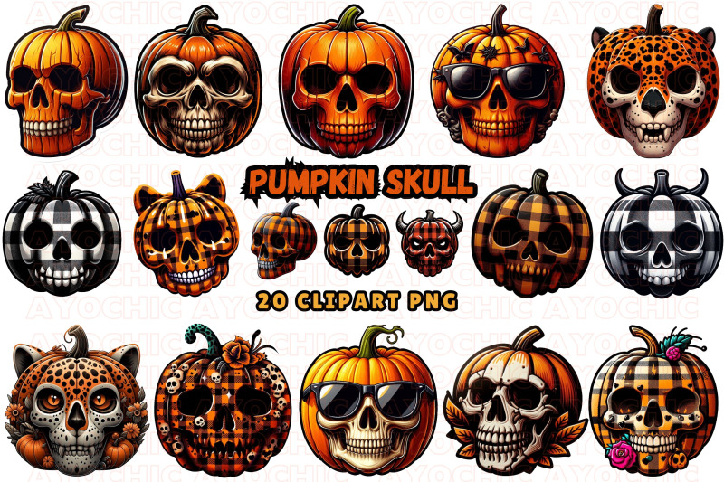 pumpkin-skull-halloween-clipart-bundle