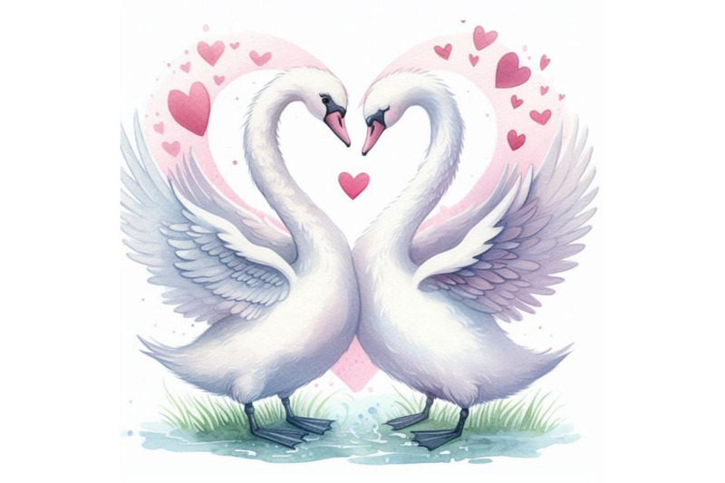 a-pair-of-swans-forming-a-heart-with-their-necks-watercolor-backgroun