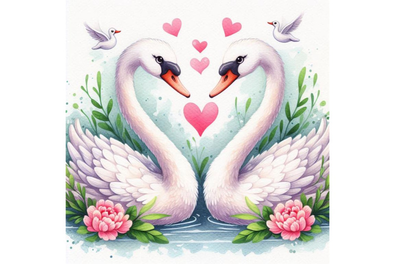 a-pair-of-swans-forming-a-heart-with-their-necks-watercolor-backgroun