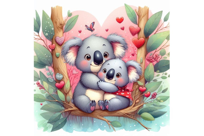 valentines-day-koalas-hugging-each-other-in-the-eucalyptus-trees-wate