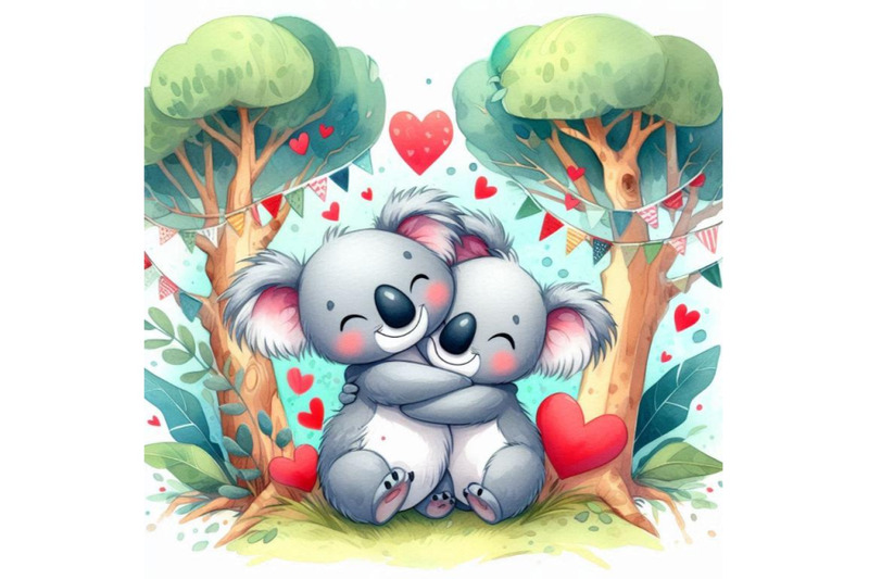 valentines-day-koalas-hugging-each-other-in-the-eucalyptus-trees-wate