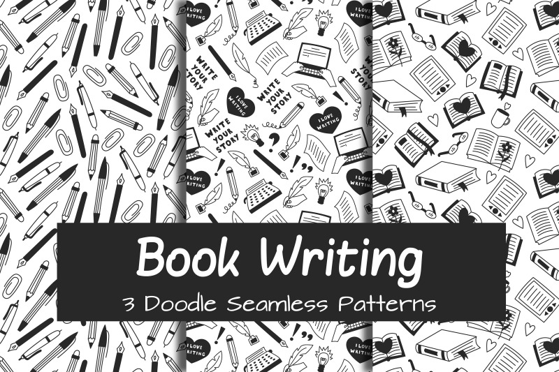 book-writing-doodle-seamless-patterns