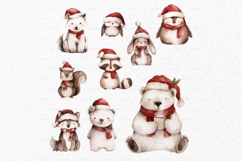 santa-hat-animals-christmas-watercolor-clipart-png