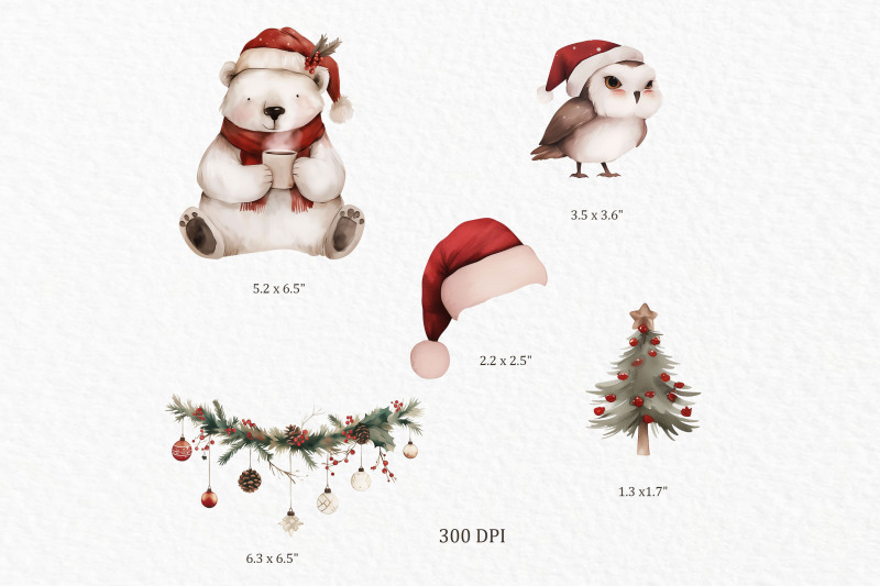 santa-hat-animals-christmas-watercolor-clipart-png