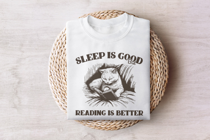 sleep-is-good-but-reading-is-better-png-trendy-bookish-cat-art-book