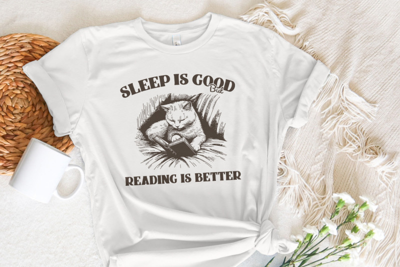 sleep-is-good-but-reading-is-better-png-trendy-bookish-cat-art-book