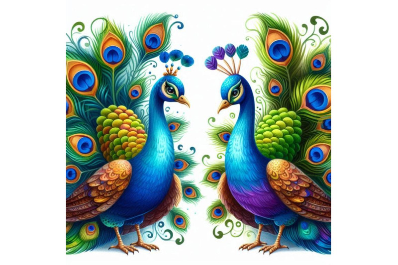 two-colorful-peacocks-displaying-their-feathers-in-unison