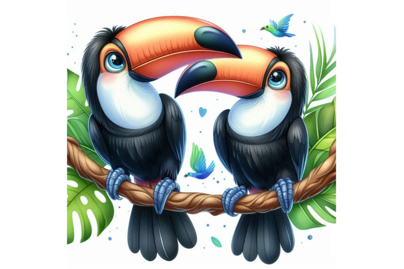 two-playful-toucans-touching-beaks-on-a-tropical-branch