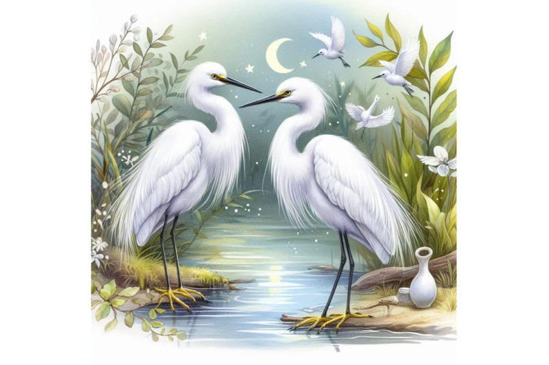 a-pair-of-snowy-white-egrets-standing-elegantly-by-a-pond