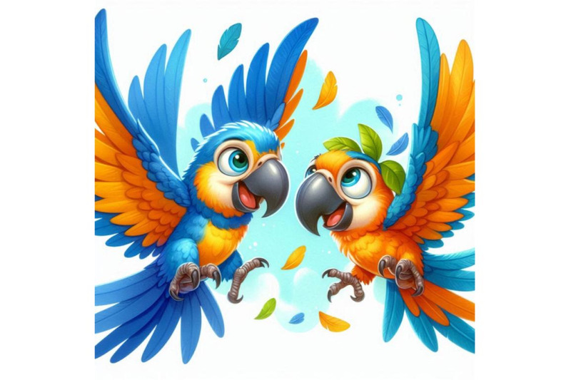 two-cheerful-macaws-sharing-a-playful-moment-in-flight